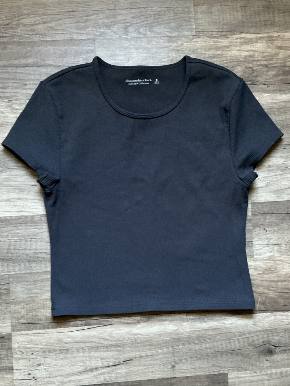 Soft A&F Collection Short Sleeve Ribbed Crew Neck Top - charcoal grey